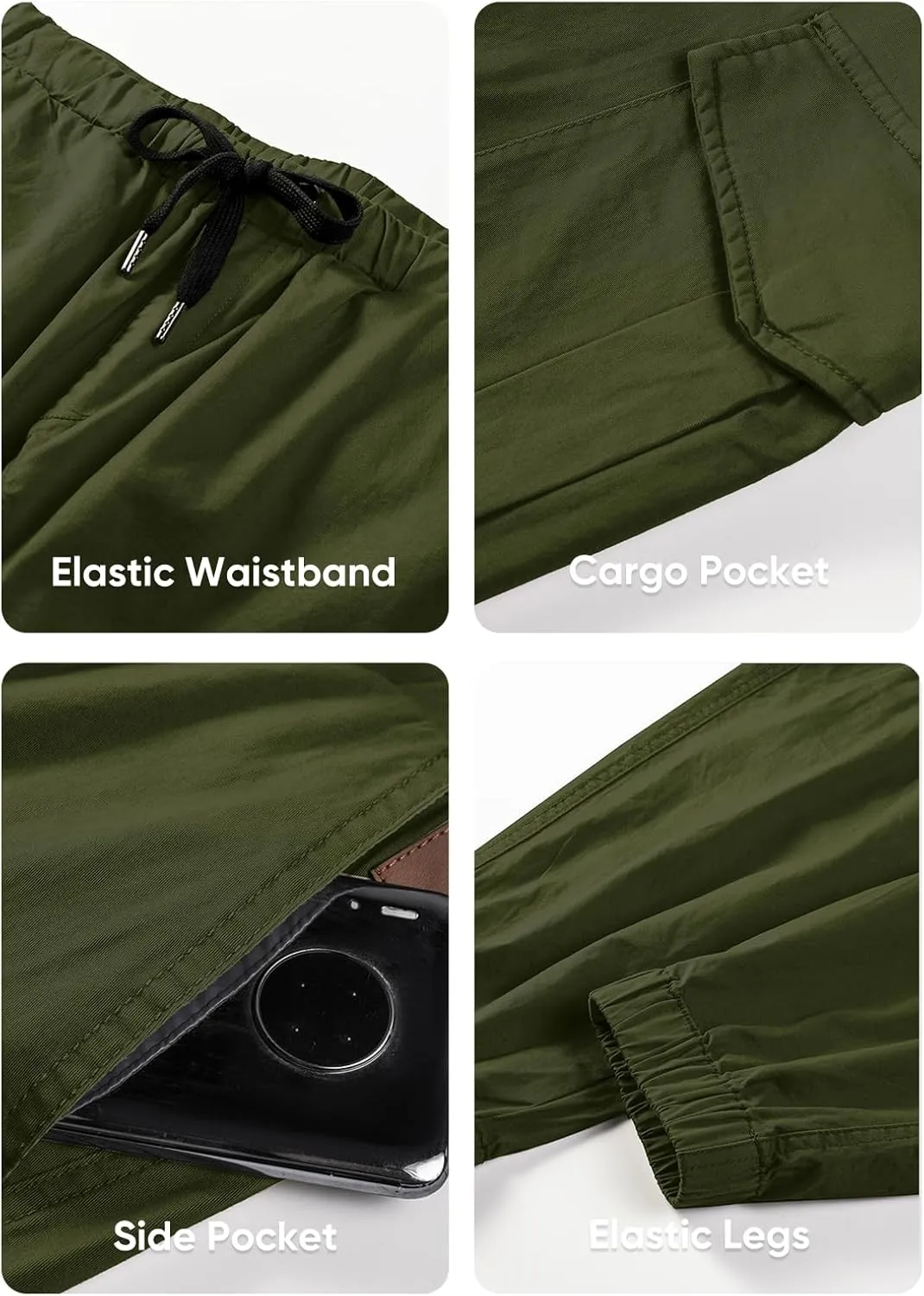 JMIERR Mens Fashion Cargo Pants - Casual Cotton Tapered Stretch Twill Drawstring Athletic Joggers Sweatpants with 6 Pockets