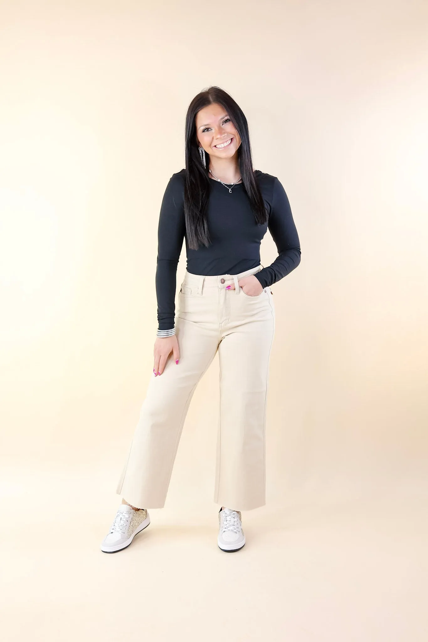 Judy Blue | Sign Me Up Tummy Control Cropped Wide Leg Jeans in Bone Cream