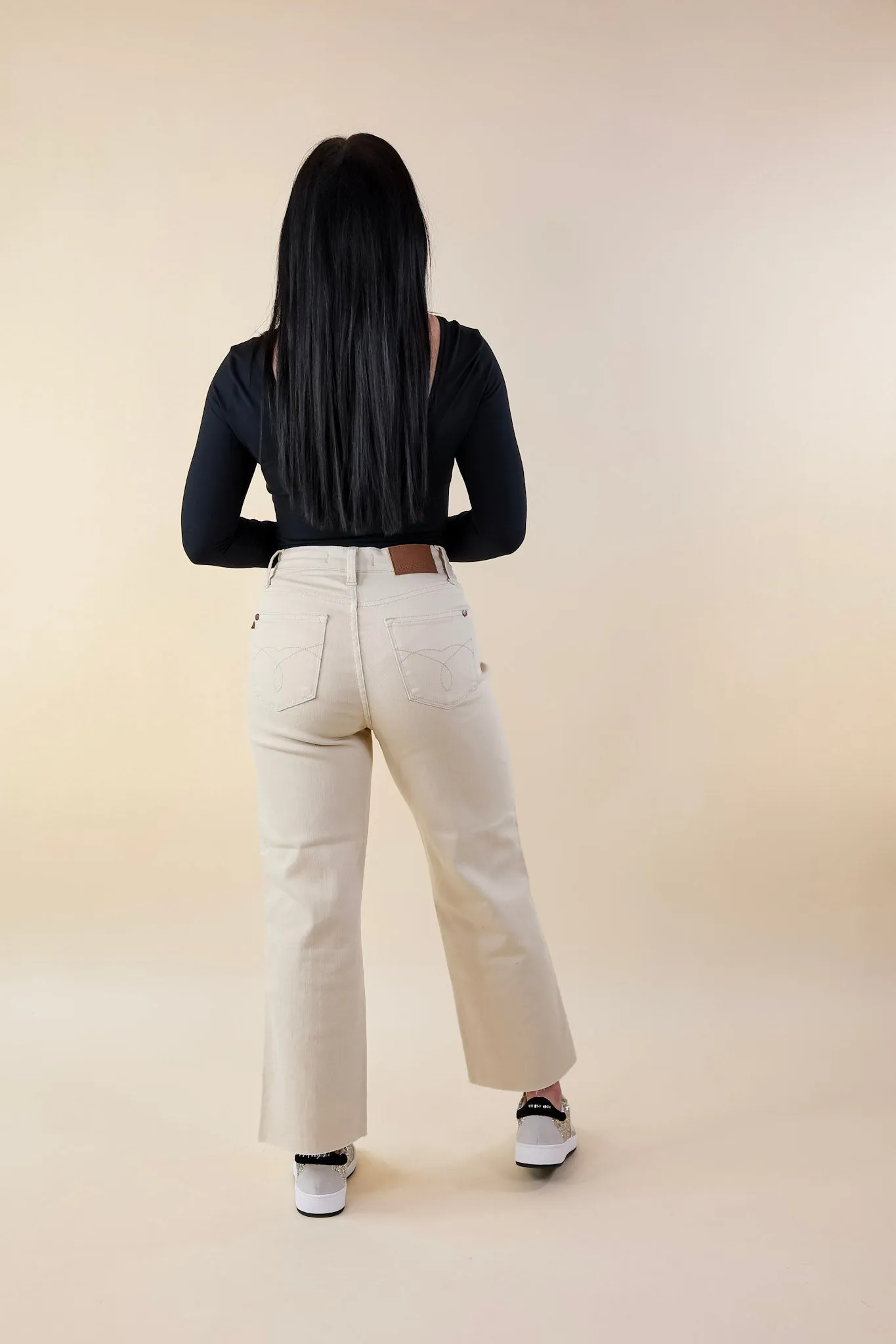 Judy Blue | Sign Me Up Tummy Control Cropped Wide Leg Jeans in Bone Cream