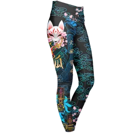 Kitsune High Waisted Leggings - Blue Edition