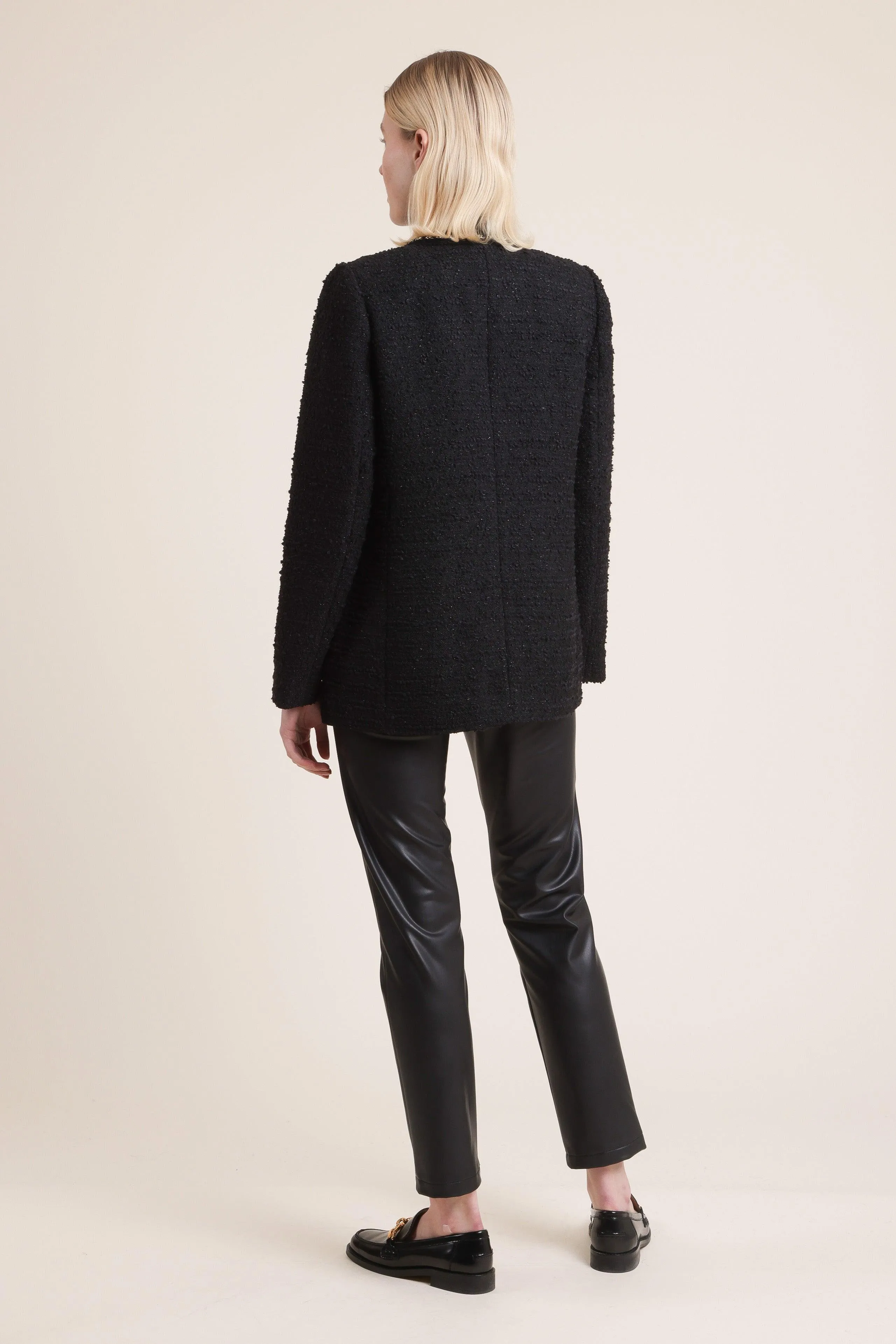 Long Sleeve Tweed Jacket With Chain Trim