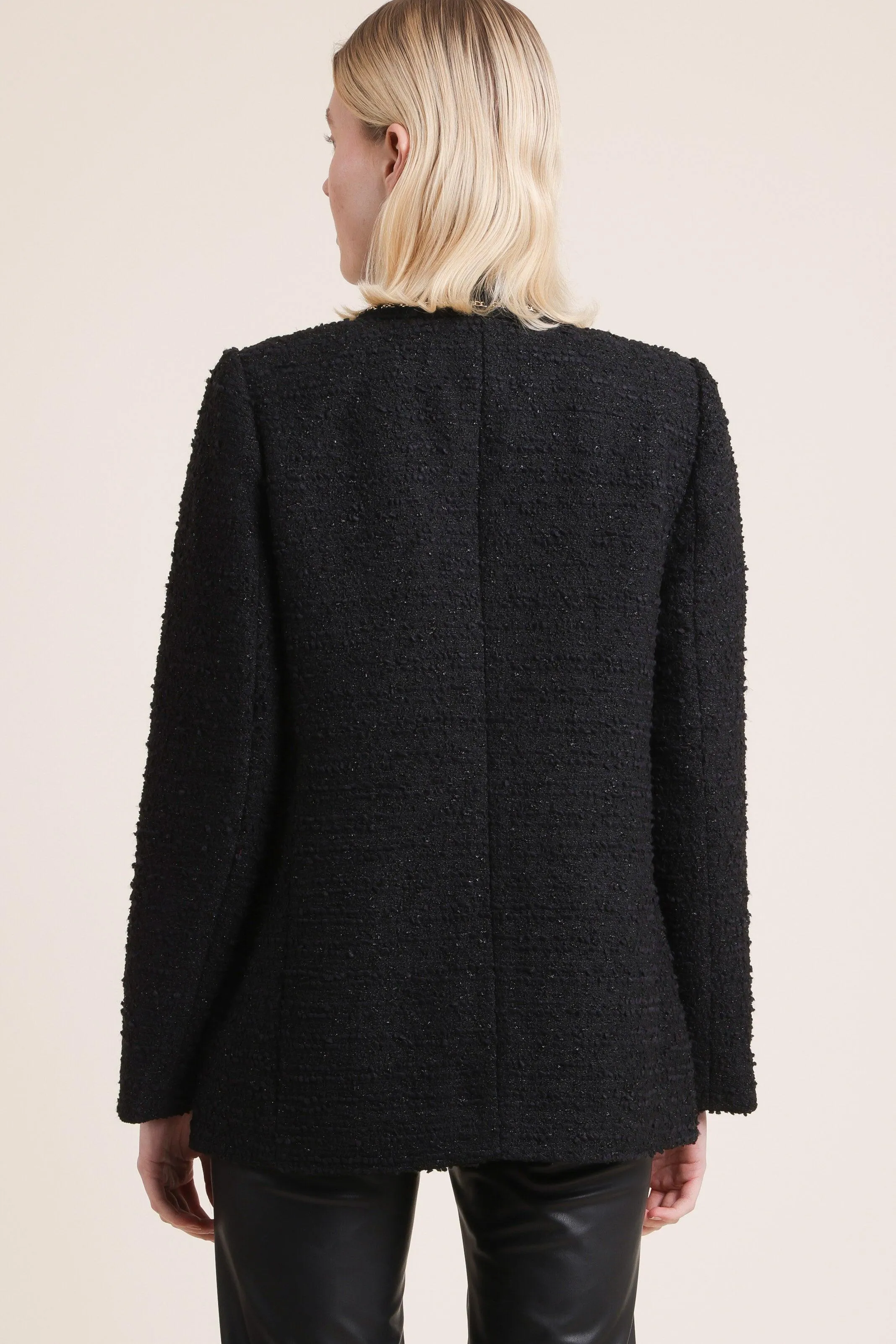 Long Sleeve Tweed Jacket With Chain Trim