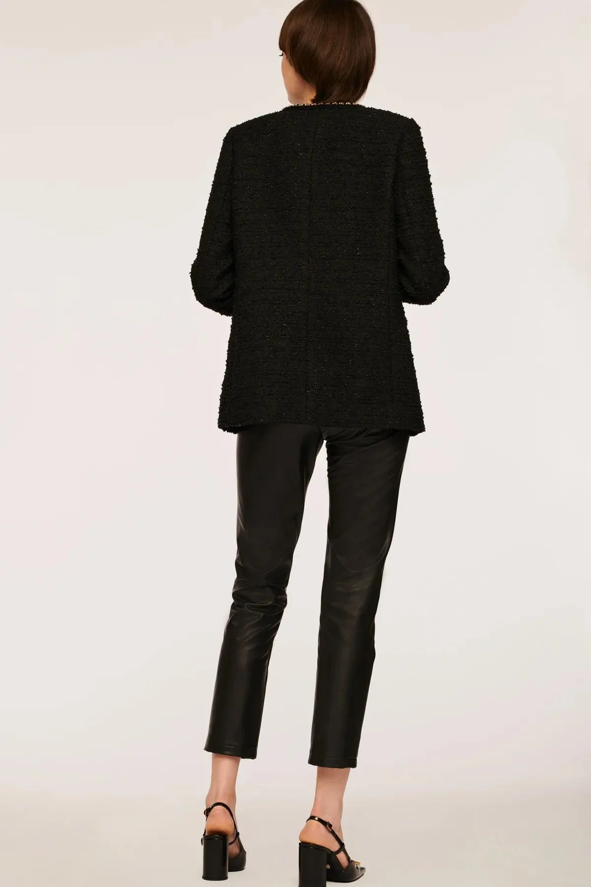 Long Sleeve Tweed Jacket With Chain Trim