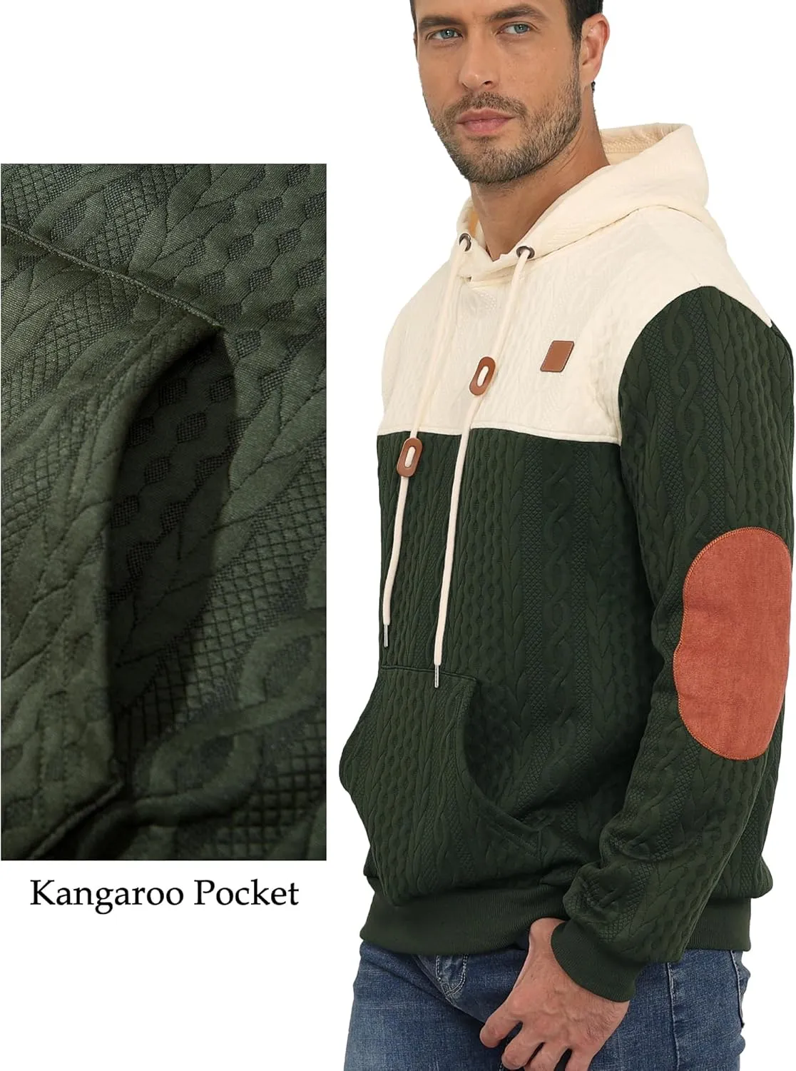 Men's Hoodies Sweatshirt with Kangaroo Pocket Novelty Color Block Pullover Hoodies Long Sleeve Hooded Drawstring