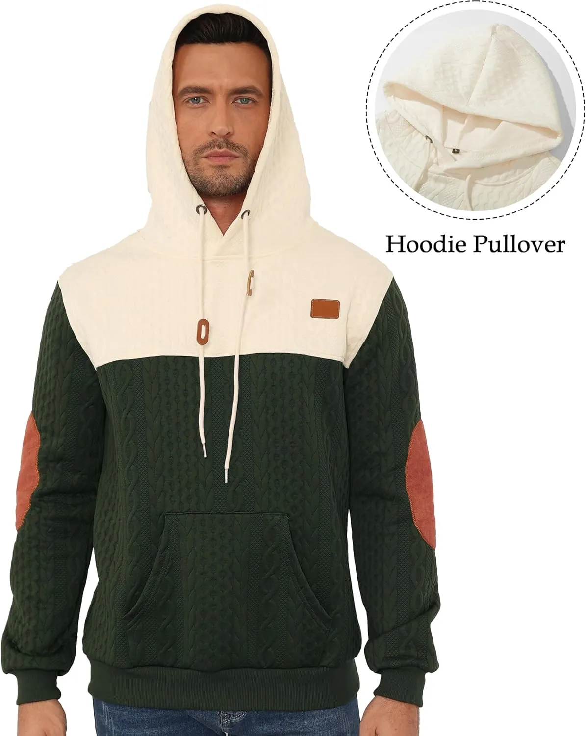 Men's Hoodies Sweatshirt with Kangaroo Pocket Novelty Color Block Pullover Hoodies Long Sleeve Hooded Drawstring