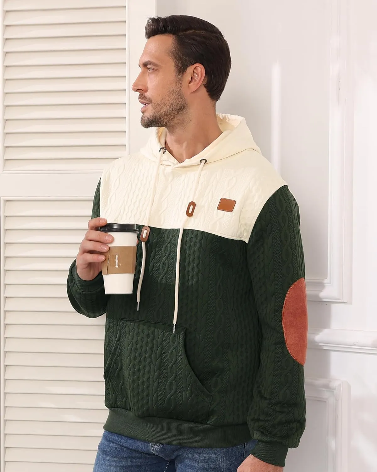 Men's Hoodies Sweatshirt with Kangaroo Pocket Novelty Color Block Pullover Hoodies Long Sleeve Hooded Drawstring