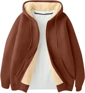 Men's Sherpa-Lined Hooded Jacket Thick Fleece Warm Winter Coat Zip Up Sweatshirt with Pockets