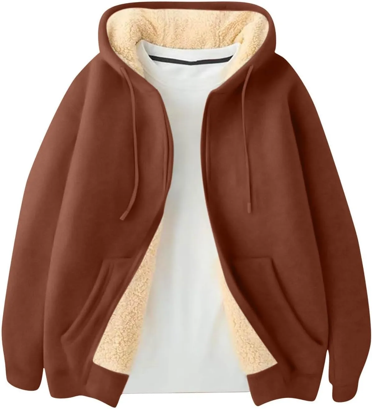 Men's Sherpa-Lined Hooded Jacket Thick Fleece Warm Winter Coat Zip Up Sweatshirt with Pockets