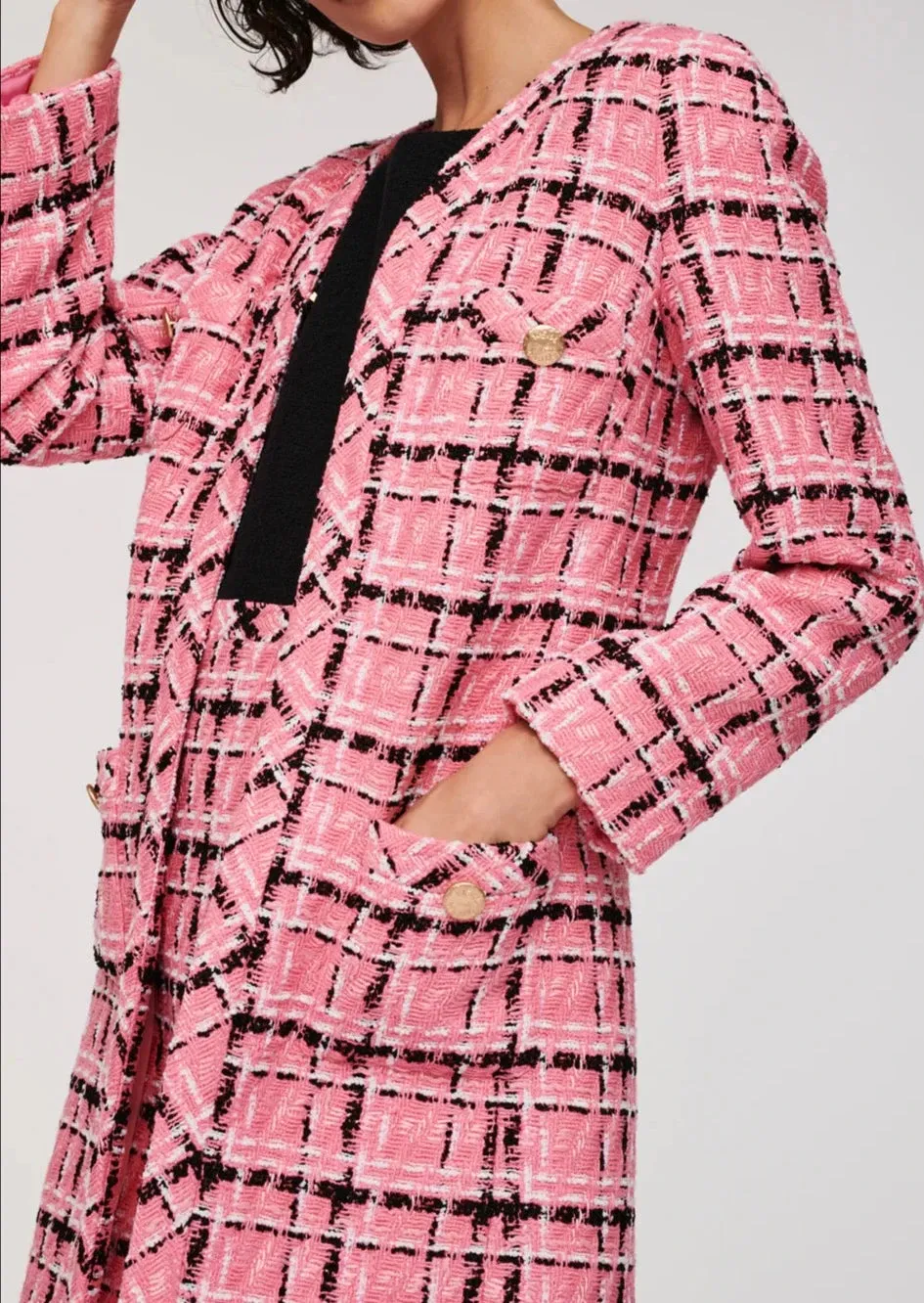 Pink Long tweed check jacket