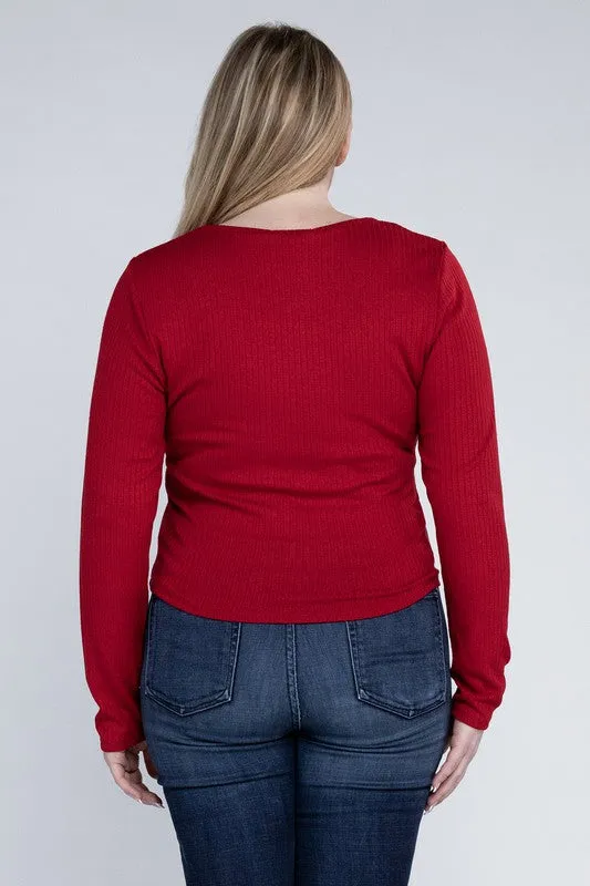 Plus Classic Ribbed Round Neck Long Sleeve