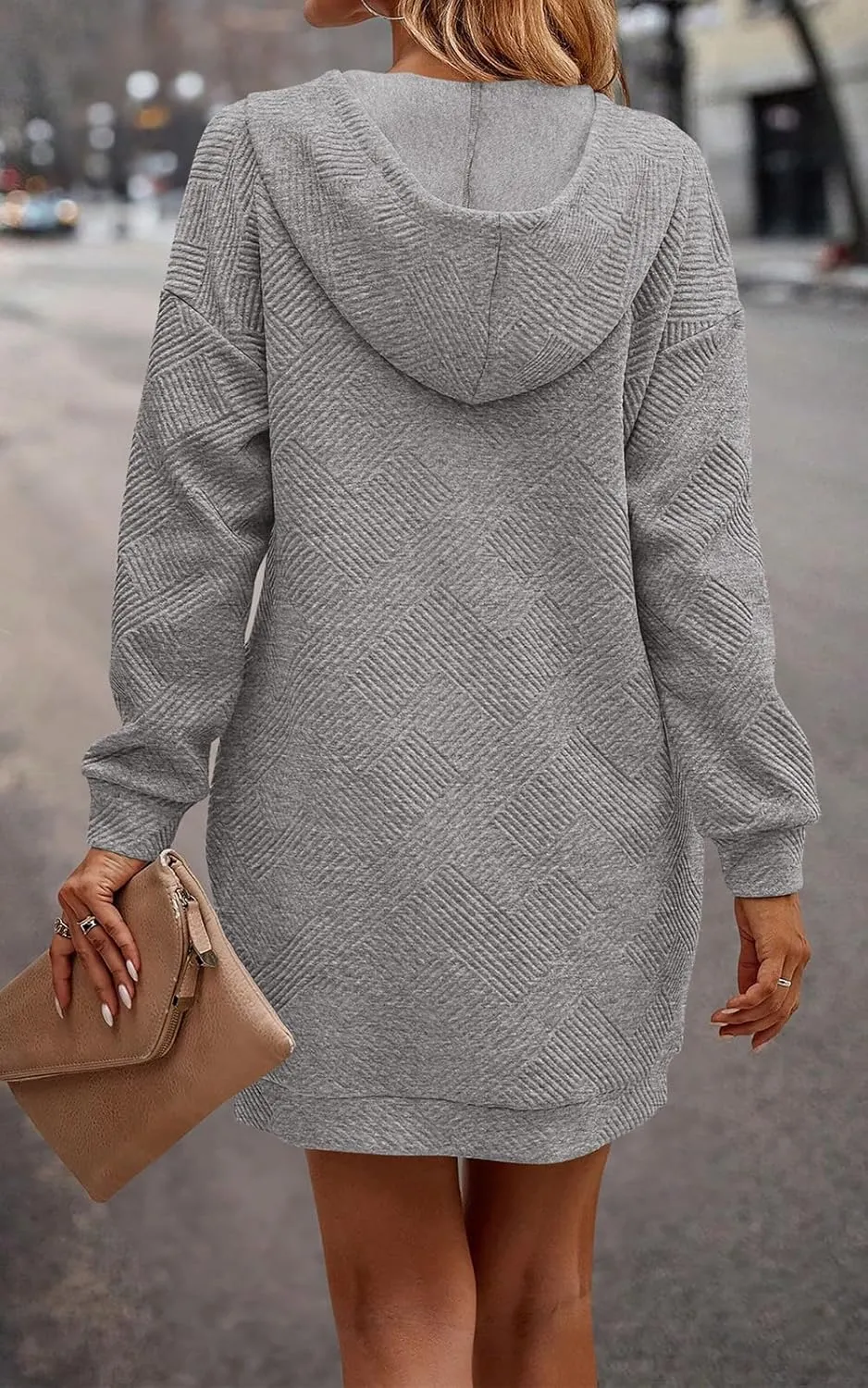 PRETTYGARDEN Long Sleeve Hoodies Dress 2024 Fall Trendy Texture Sweatshirts Outfits Button Hooded Winter Dresses with Pockets