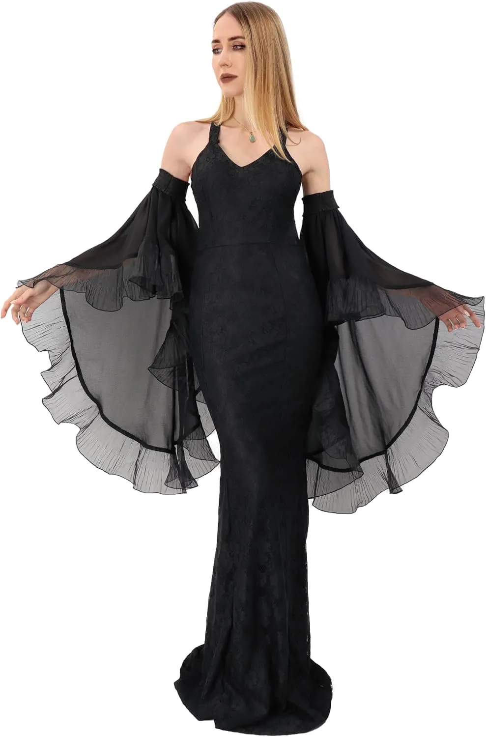 PROCOS Women Gothic Tulle Sleeves Mesh Cuffs Chiffon Victorian Detachable Sleeve Lace Arm Band Stage Pageant Gloves