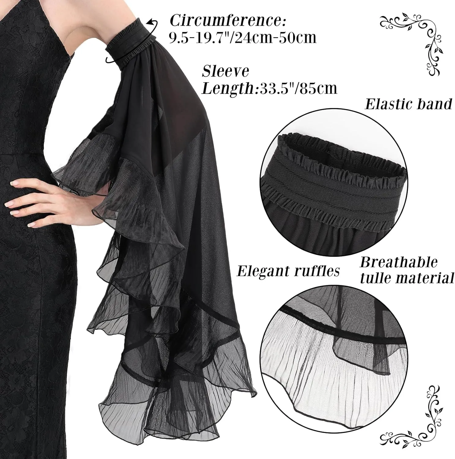 PROCOS Women Gothic Tulle Sleeves Mesh Cuffs Chiffon Victorian Detachable Sleeve Lace Arm Band Stage Pageant Gloves