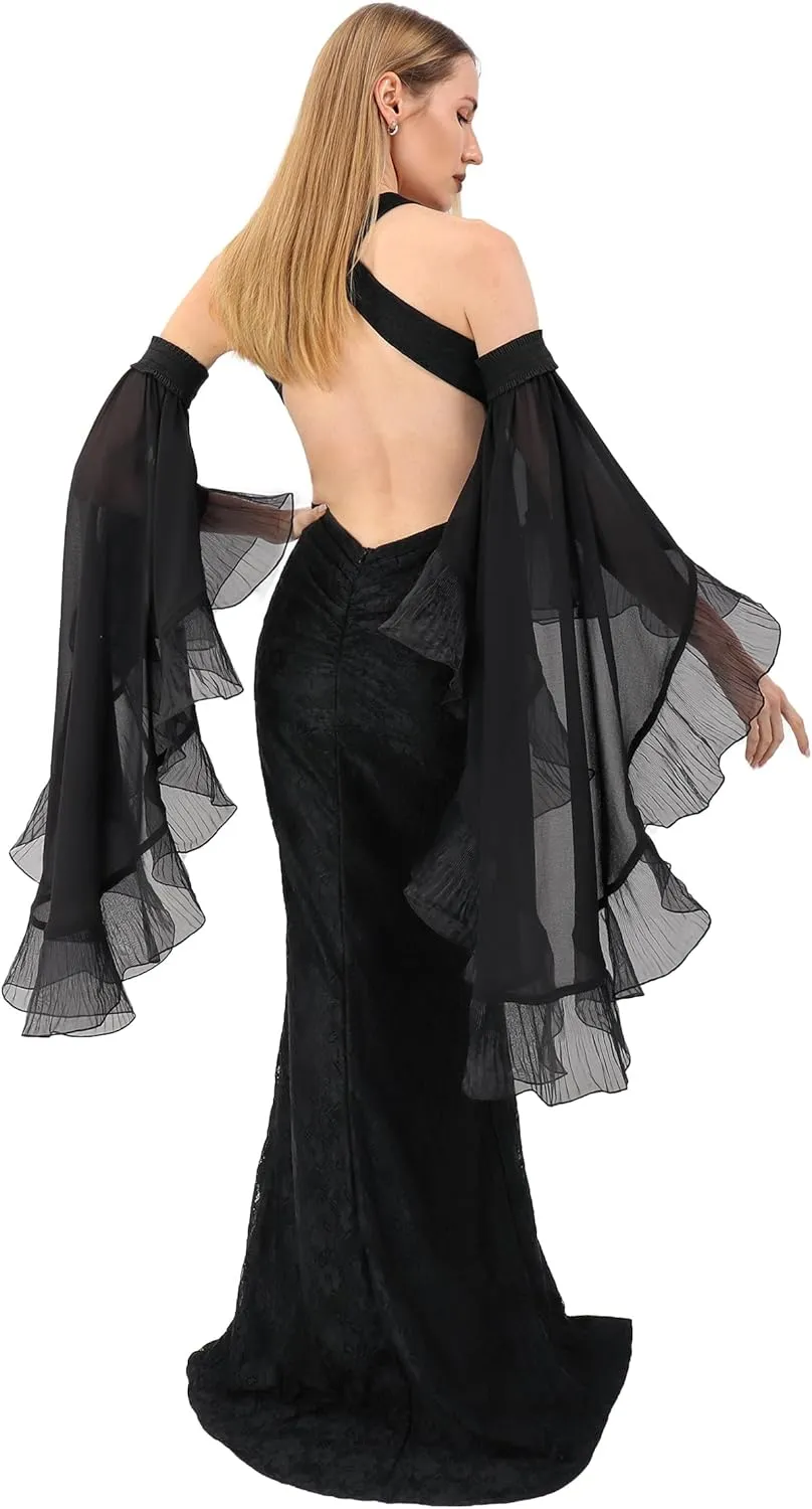 PROCOS Women Gothic Tulle Sleeves Mesh Cuffs Chiffon Victorian Detachable Sleeve Lace Arm Band Stage Pageant Gloves