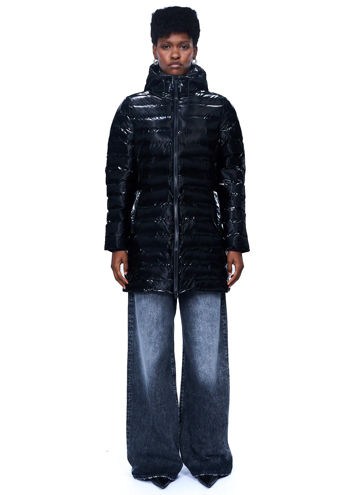 Rains Lohja Long Puffer Curve Jacket W3T3 in Night