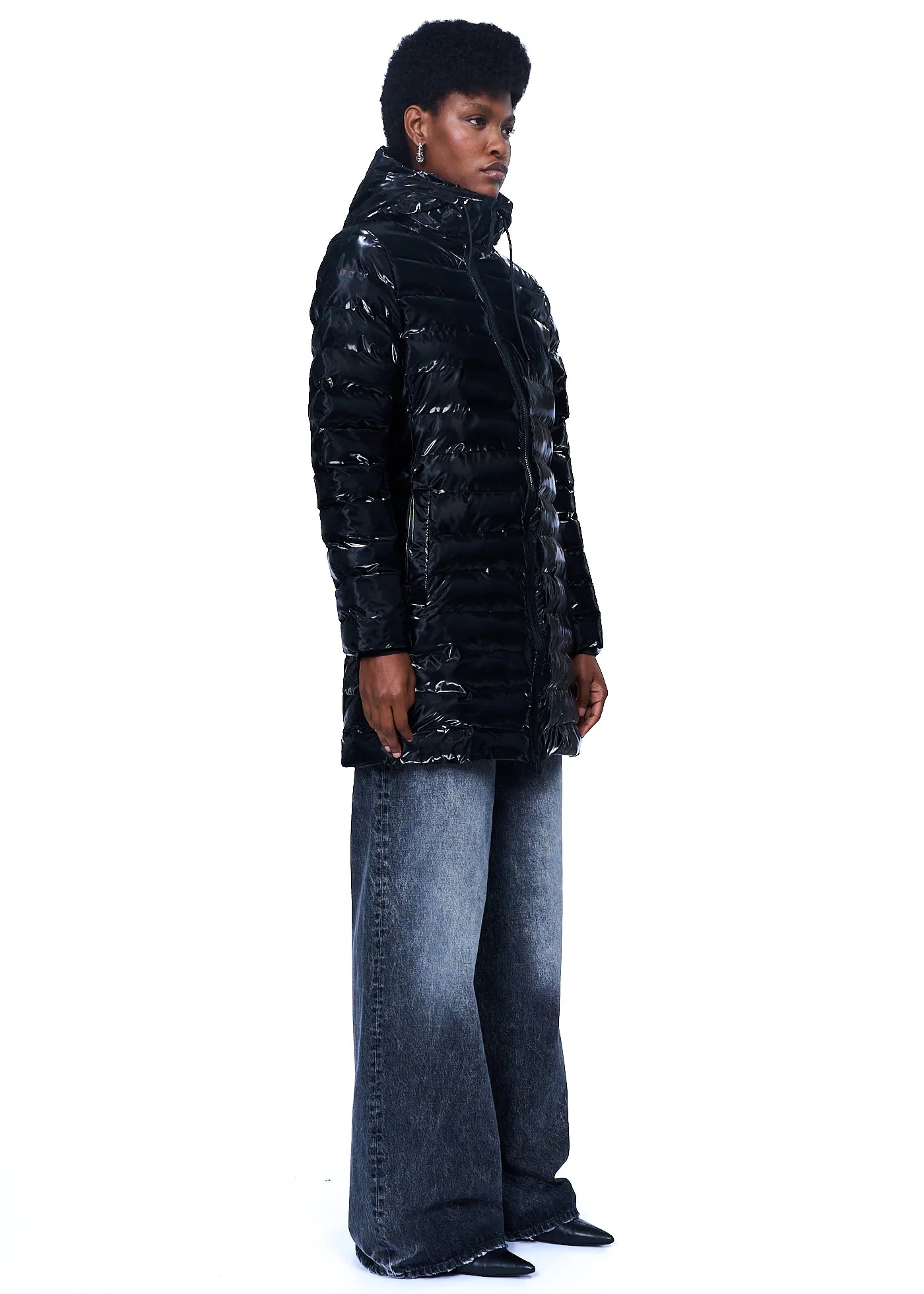 Rains Lohja Long Puffer Curve Jacket W3T3 in Night