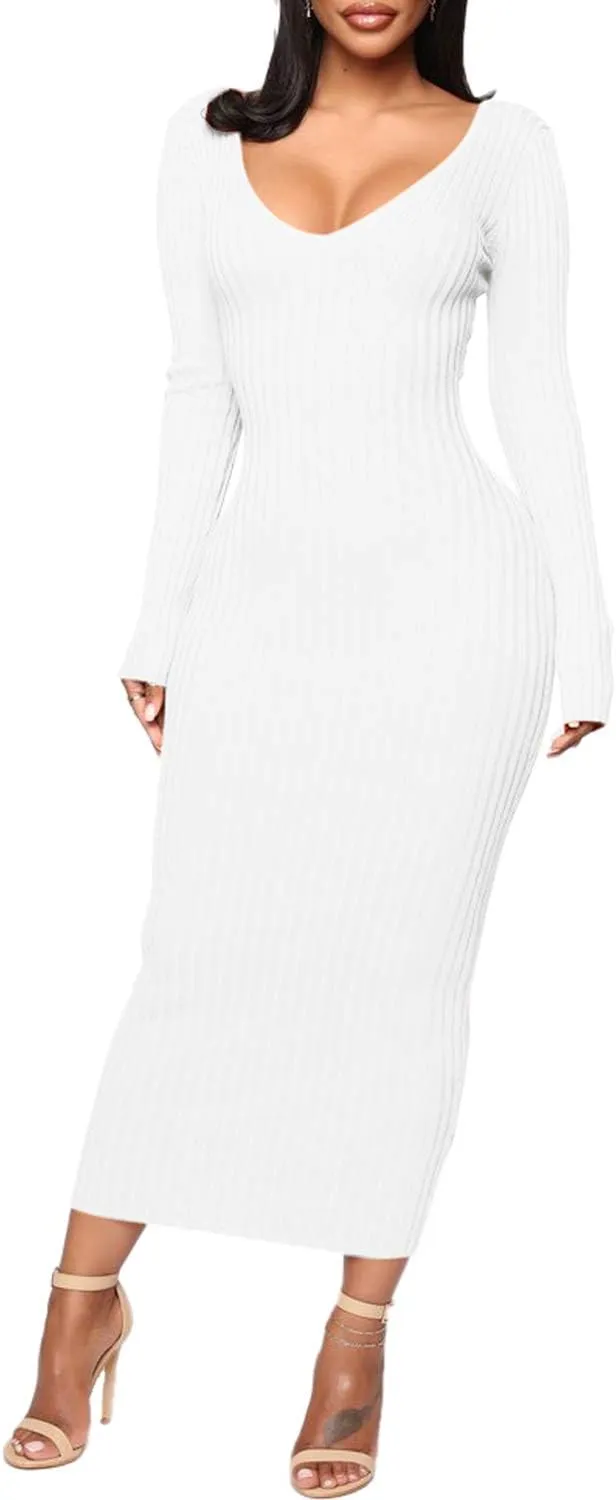 SheKiss Women's Off Shoulder Long Sleeves Bodycon Sweater Dress Sexy Knit Slim Cardigans