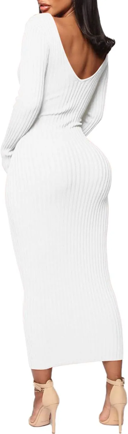 SheKiss Women's Off Shoulder Long Sleeves Bodycon Sweater Dress Sexy Knit Slim Cardigans