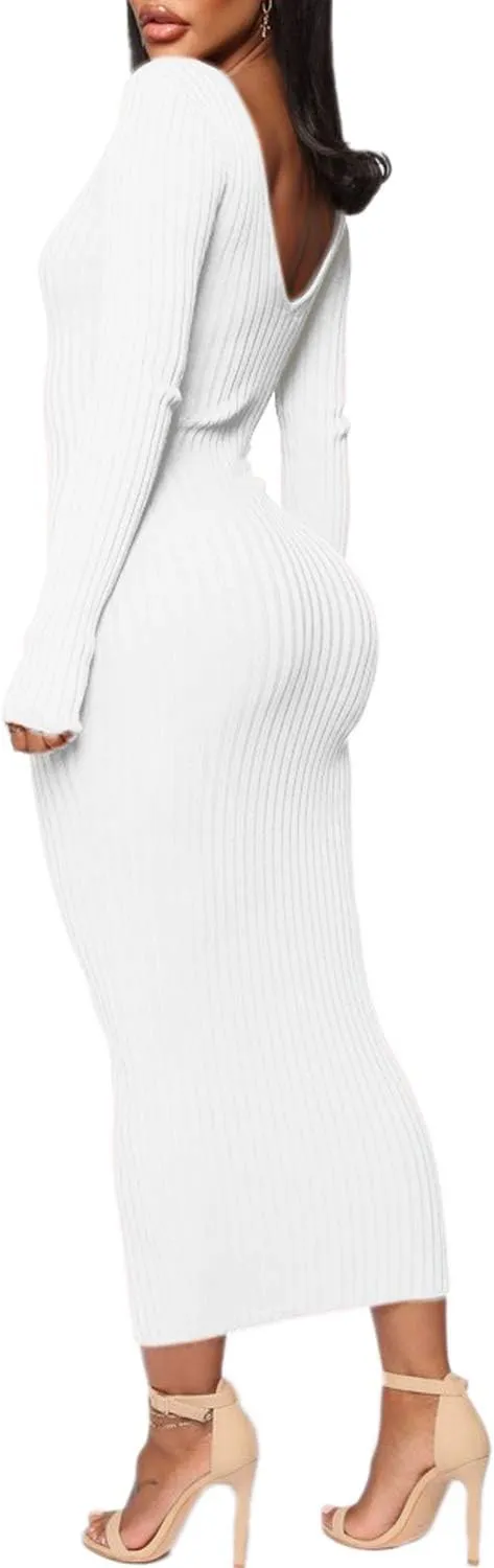 SheKiss Women's Off Shoulder Long Sleeves Bodycon Sweater Dress Sexy Knit Slim Cardigans