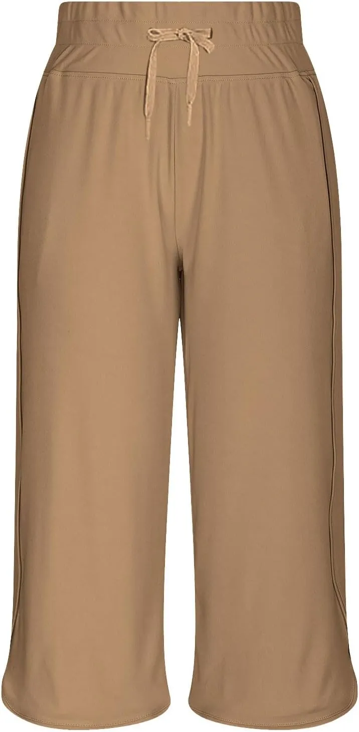 SHOPESSA Womens Capris for Summer Loose High Waisted Wide Leg Lounge Pants Casual Lightweight Drawstring Cropped Pants