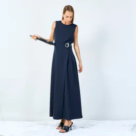 Sleeveless belted midi dress wholesale