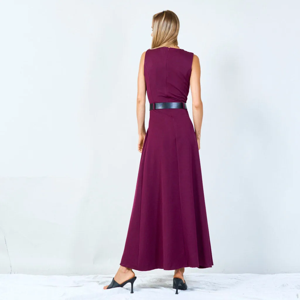 Sleeveless belted midi dress wholesale