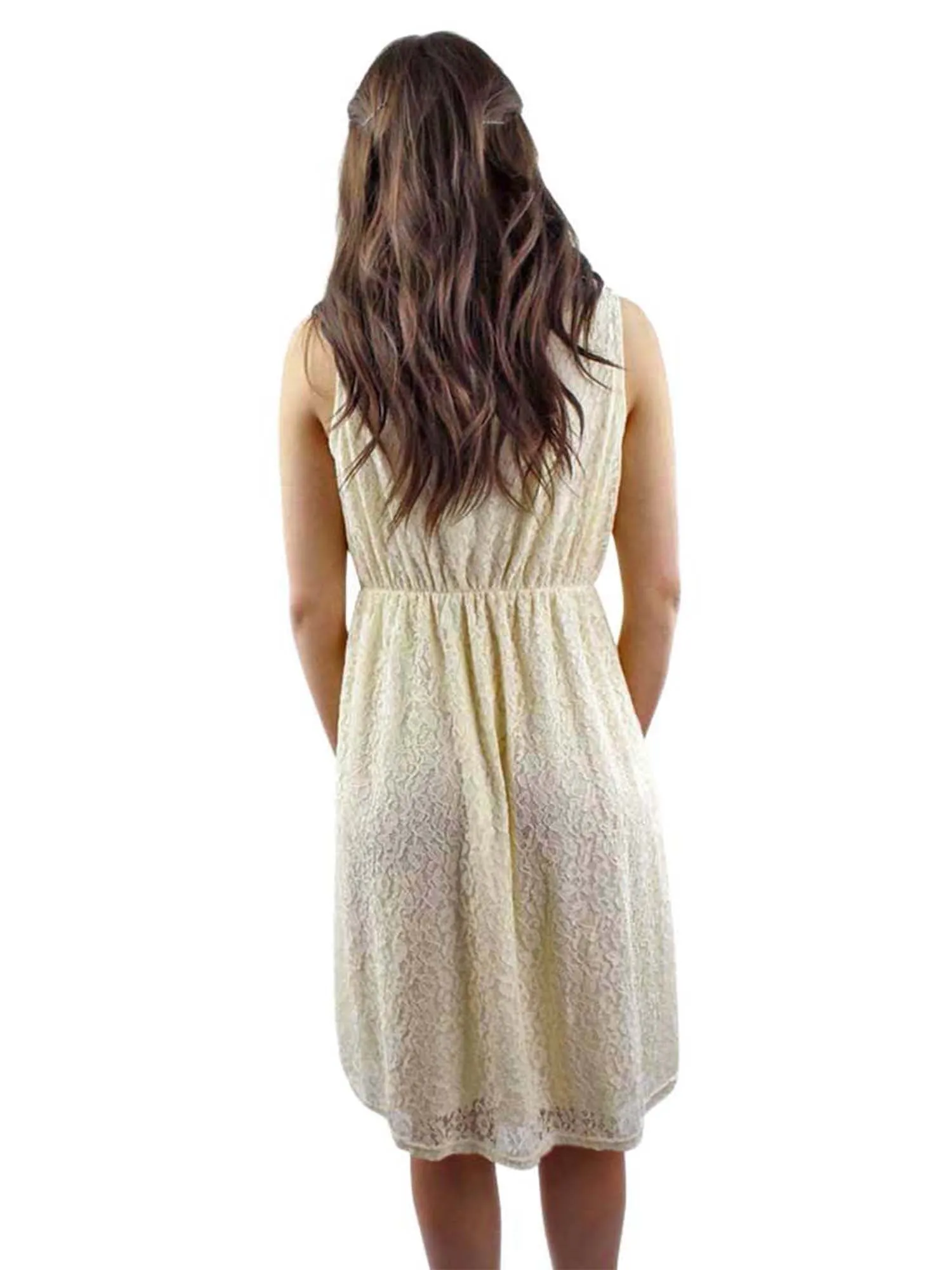 Sleeveless High Waist Lace Midi Dress