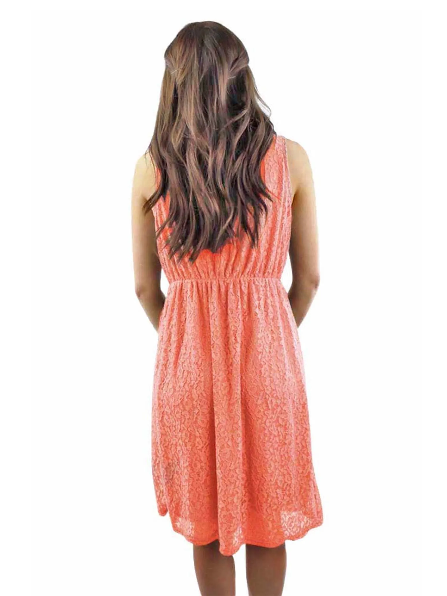 Sleeveless High Waist Lace Midi Dress