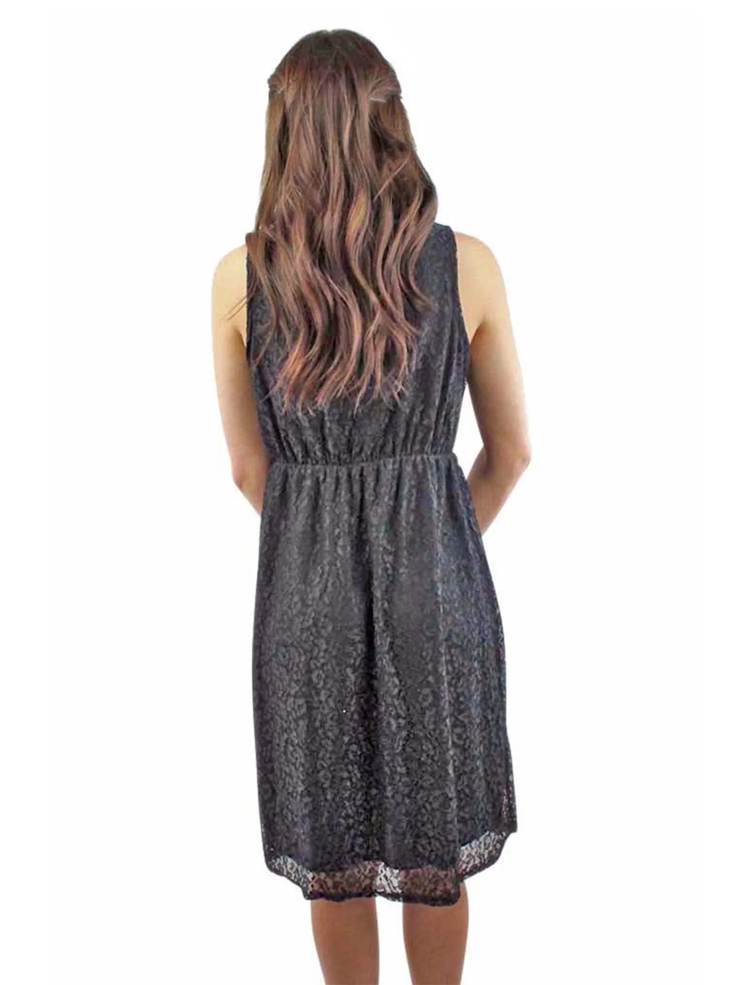 Sleeveless High Waist Lace Midi Dress