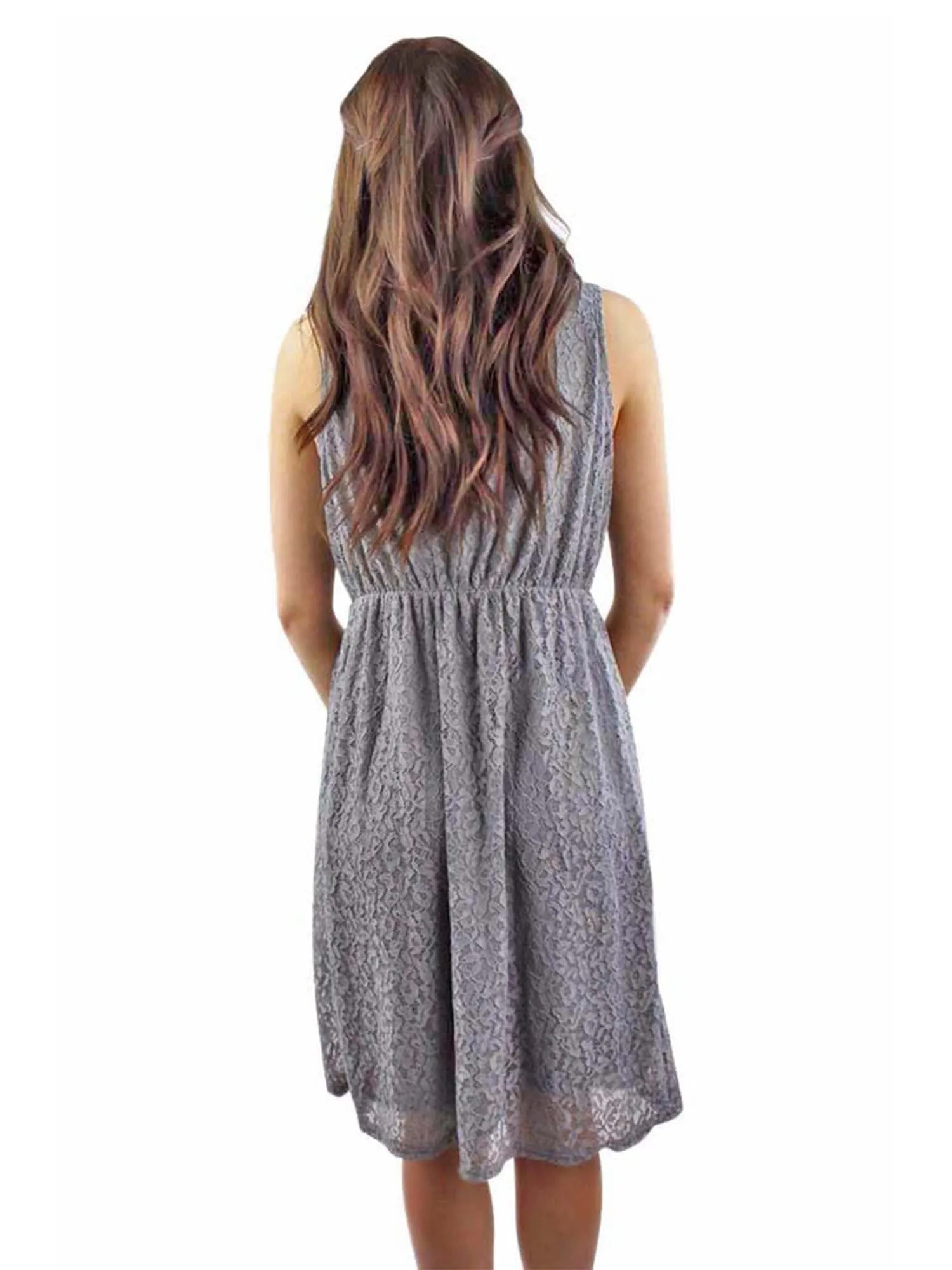 Sleeveless High Waist Lace Midi Dress