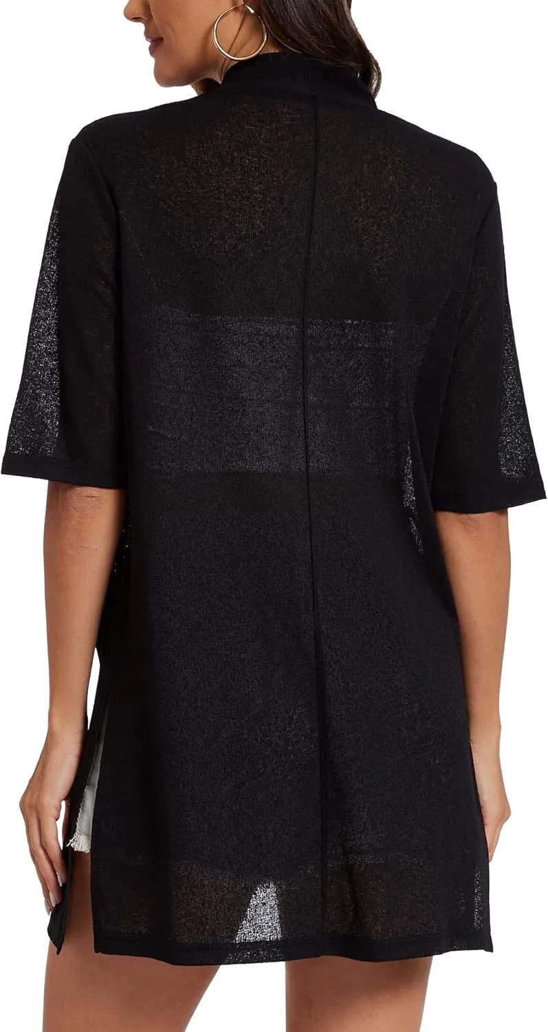 Spicy Sandia Women's Short Sleeve Sheer Summer Cardigans Lightweight Open Front Duster with Pockets