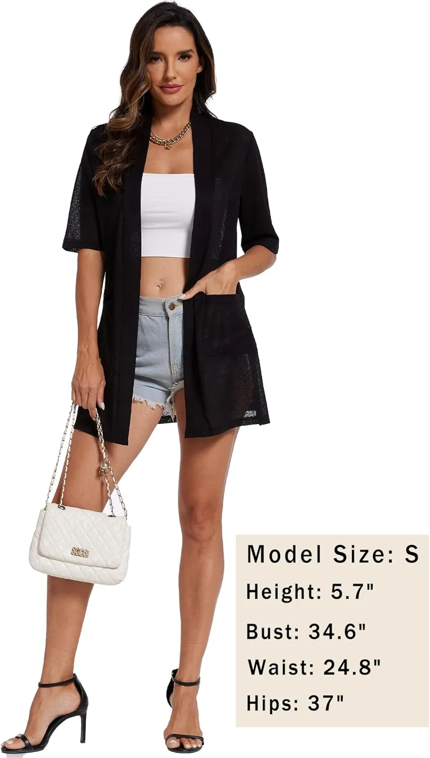 Spicy Sandia Women's Short Sleeve Sheer Summer Cardigans Lightweight Open Front Duster with Pockets