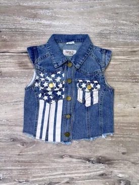 Stars & Stripes Girls Denim Button Up Vest