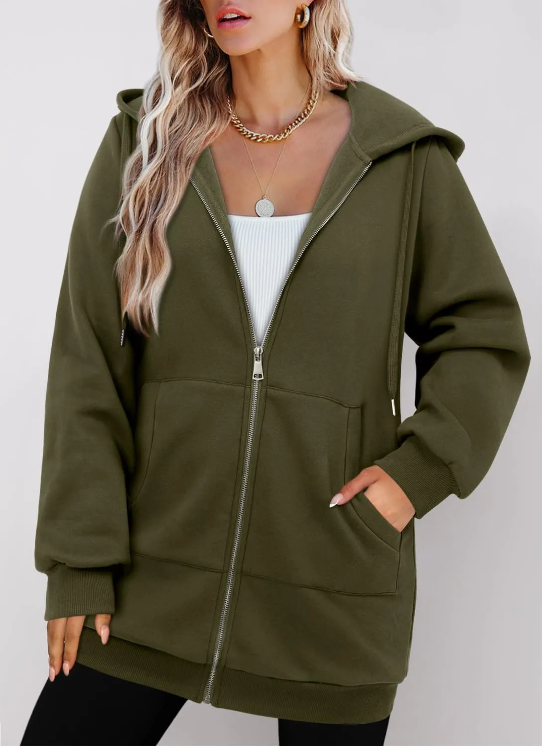 StunShow Women's Zip Up Hoodies Oversized Fleece Long Sleeve Sweatshirts Casual Fall Jacket Coat with Pocket(S-3XL)