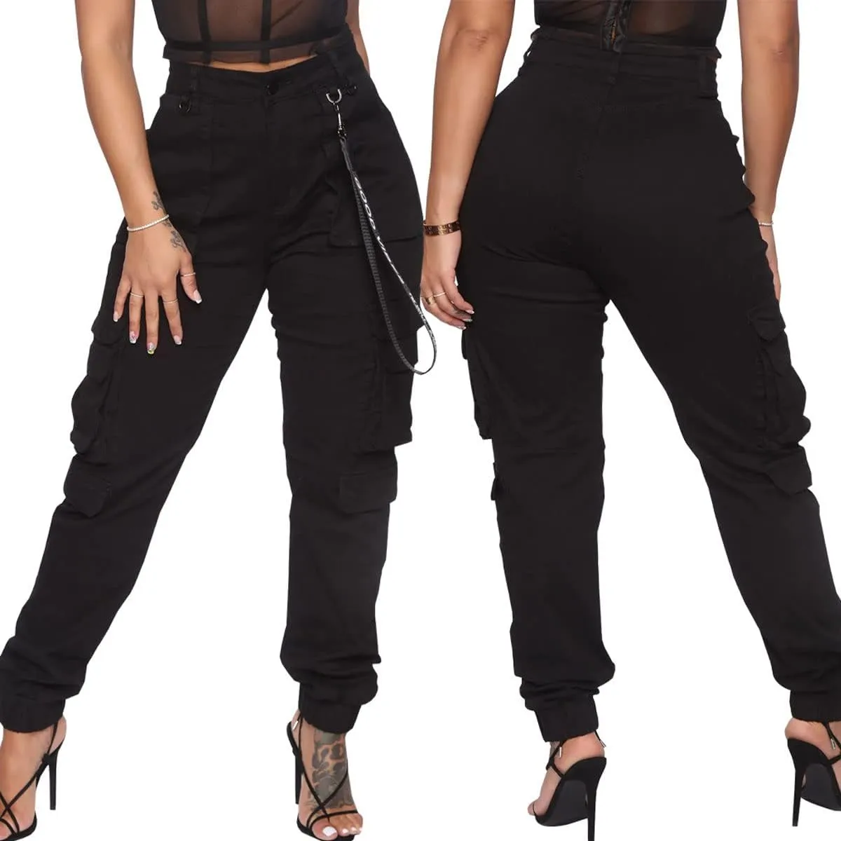 ThusFar Camo Cargo Pants for Women High Waisted Camoflage Slim Fit Ripped Trousers Sweatpants with Pockets