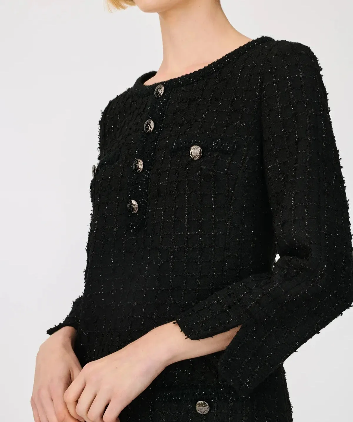 Tweed dress with braid