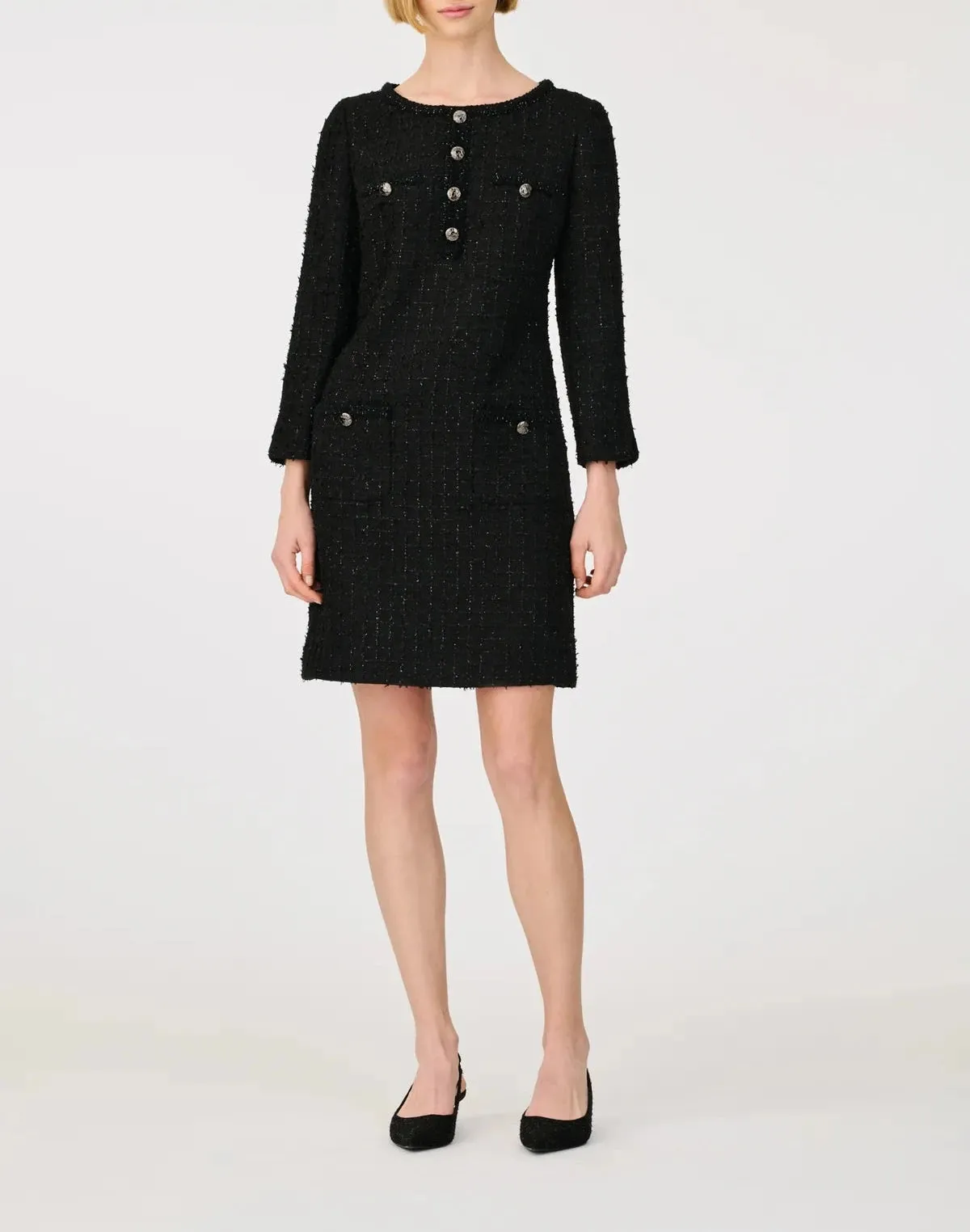 Tweed dress with braid