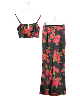 Victoria's Secret Black Glamorous Rose Satin Cropped Pyjama Set UK XS