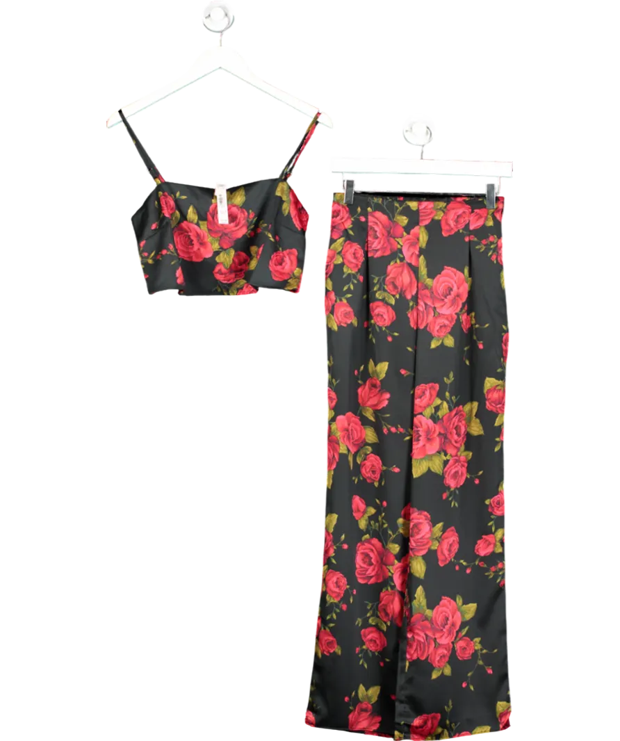 Victoria's Secret Black Glamorous Rose Satin Cropped Pyjama Set UK XS