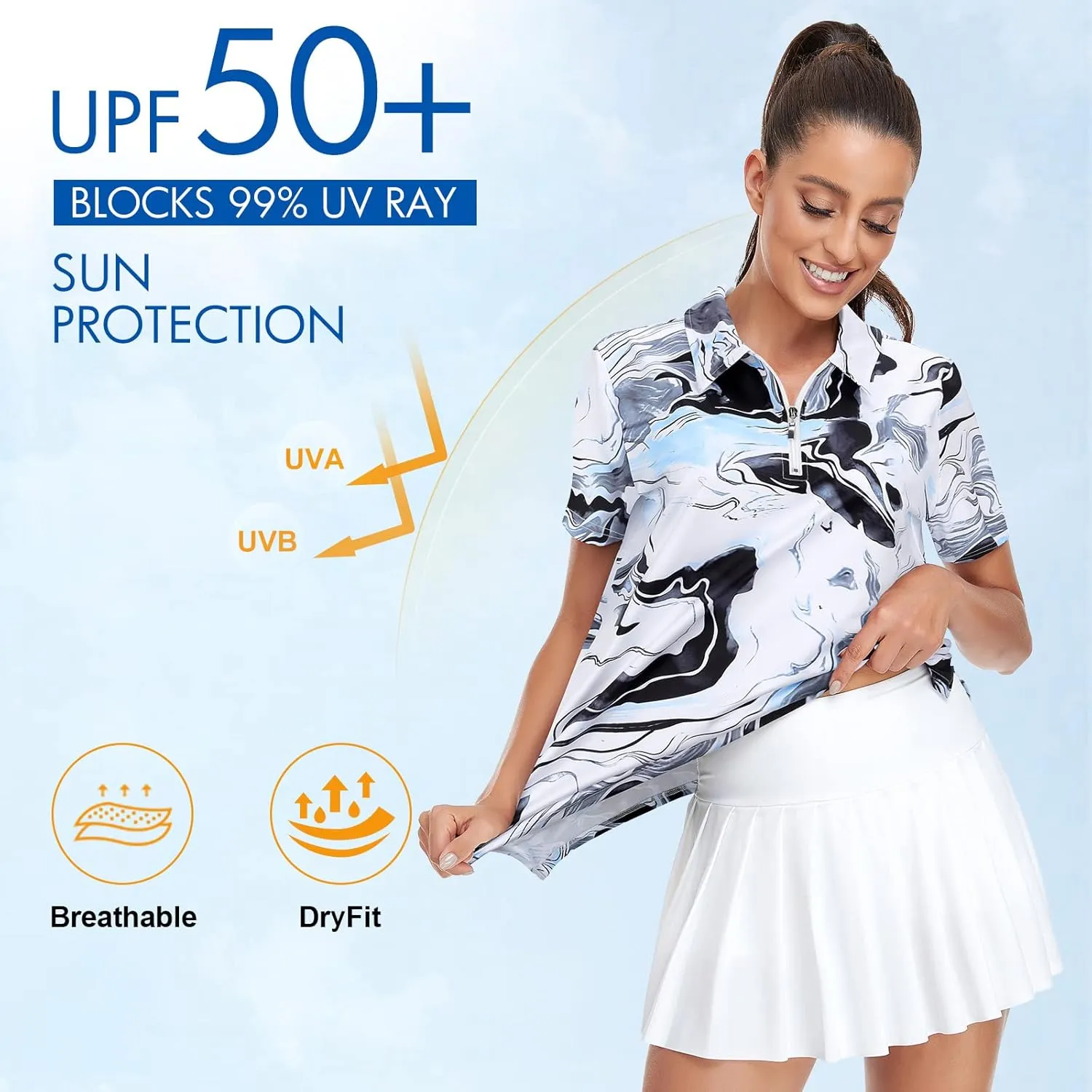 Viracy Womens Golf Shirt UPF50  Sun Protection Short Sleeve 1/4 Zip Up Polo Workout Tops Fast Dry Fit Moisture Wicking