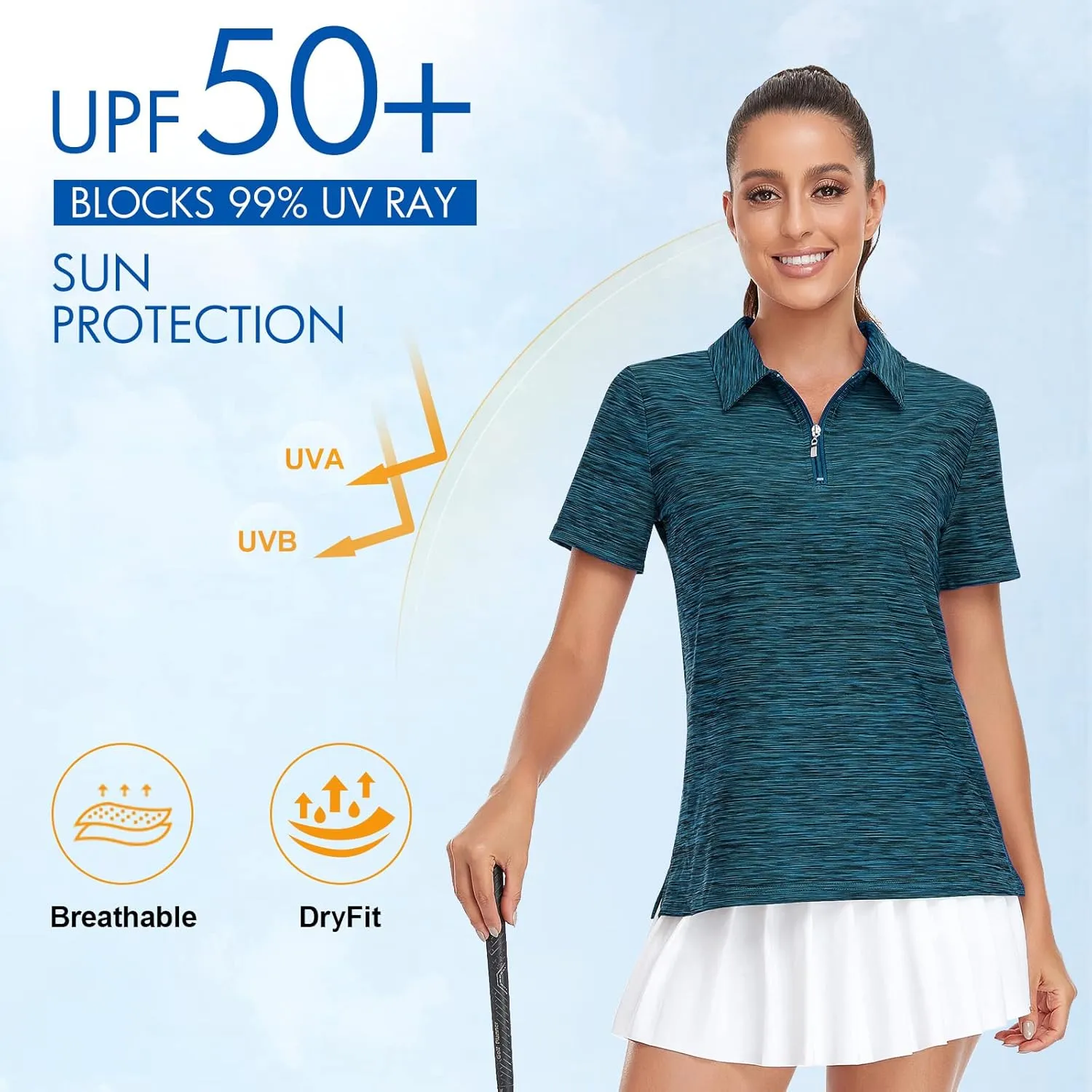 Viracy Womens Golf Shirt UPF50  Sun Protection Short Sleeve 1/4 Zip Up Polo Workout Tops Fast Dry Fit Moisture Wicking
