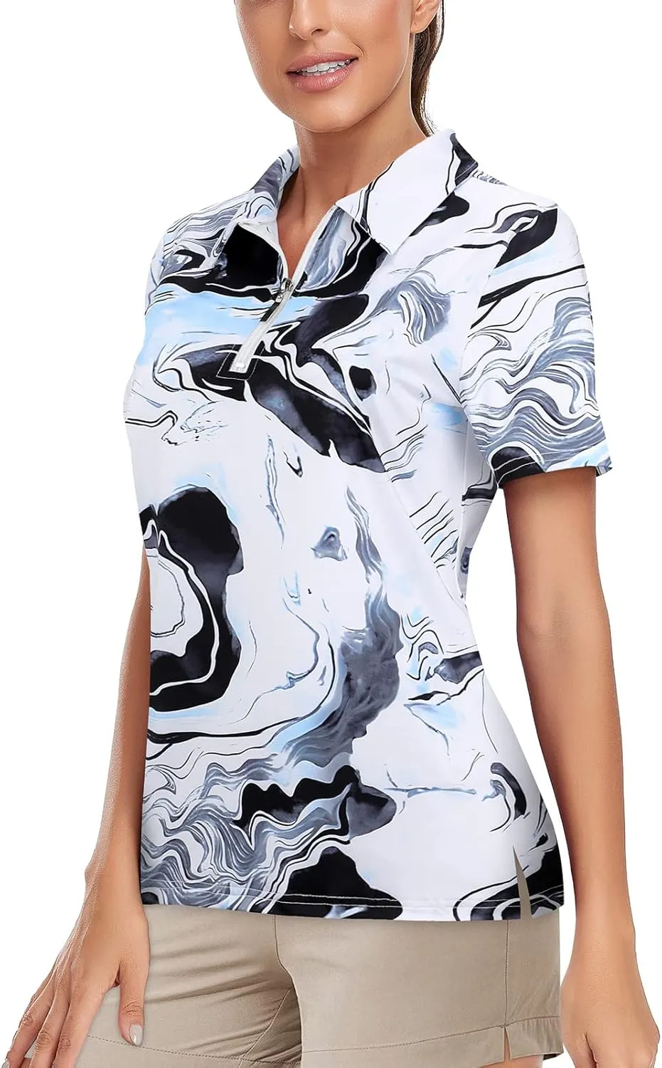 Viracy Womens Golf Shirt UPF50  Sun Protection Short Sleeve 1/4 Zip Up Polo Workout Tops Fast Dry Fit Moisture Wicking