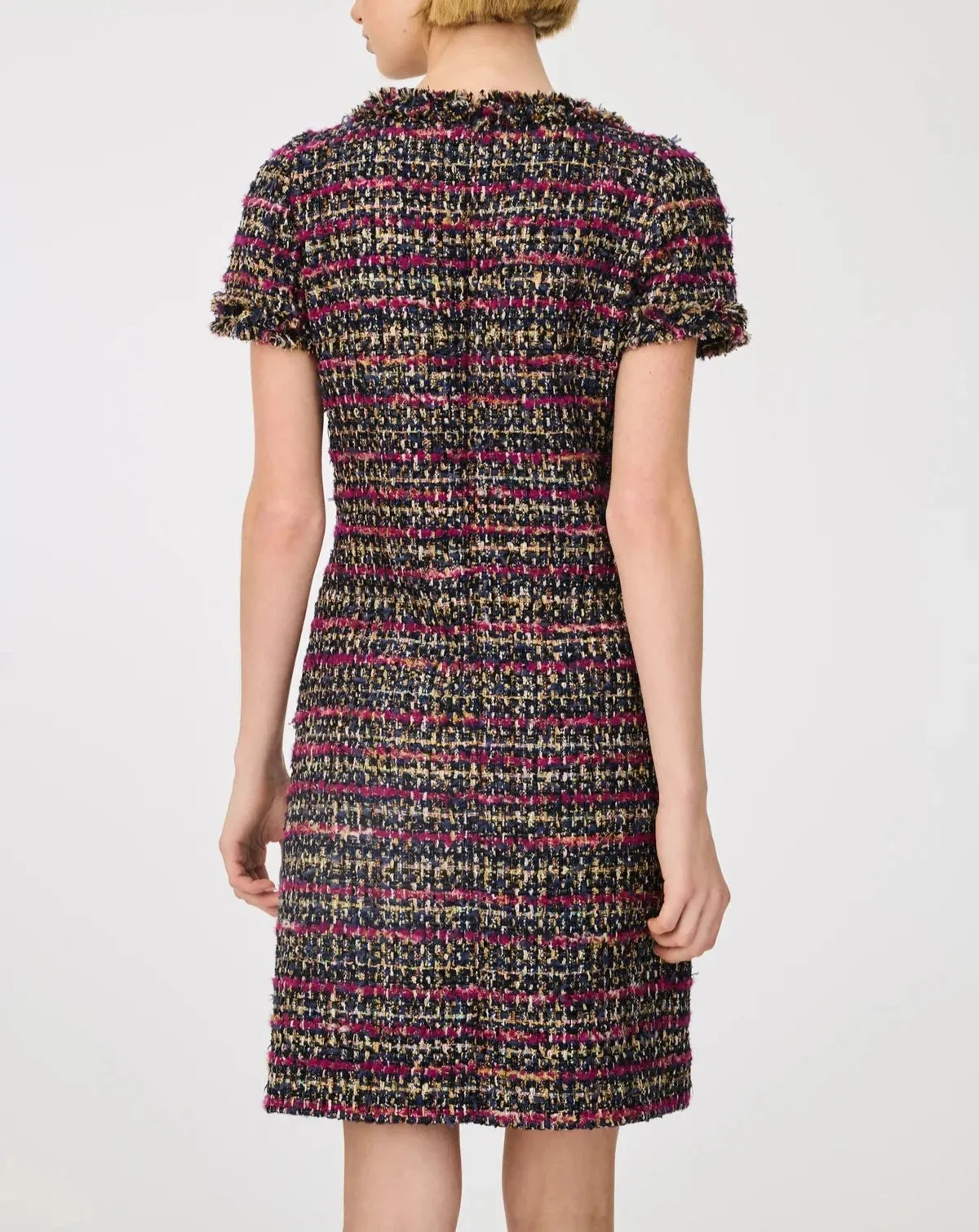 Weill Paris Multicolored Tweed Dress with Gold Button Accents