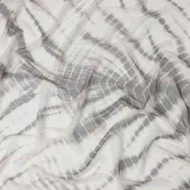 White and Charcoal Synthetic Chiffon Fabric with Abstract Pattern, 110 cm Width-D20681