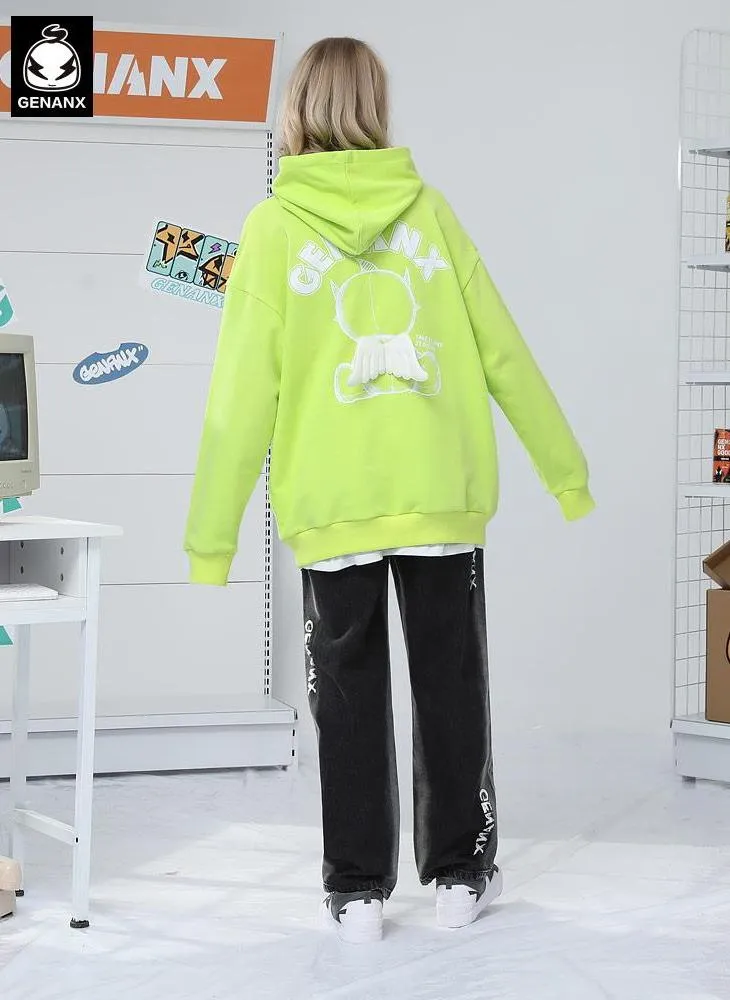 Wing Print Raglan Sleeve Pullover Hoodies