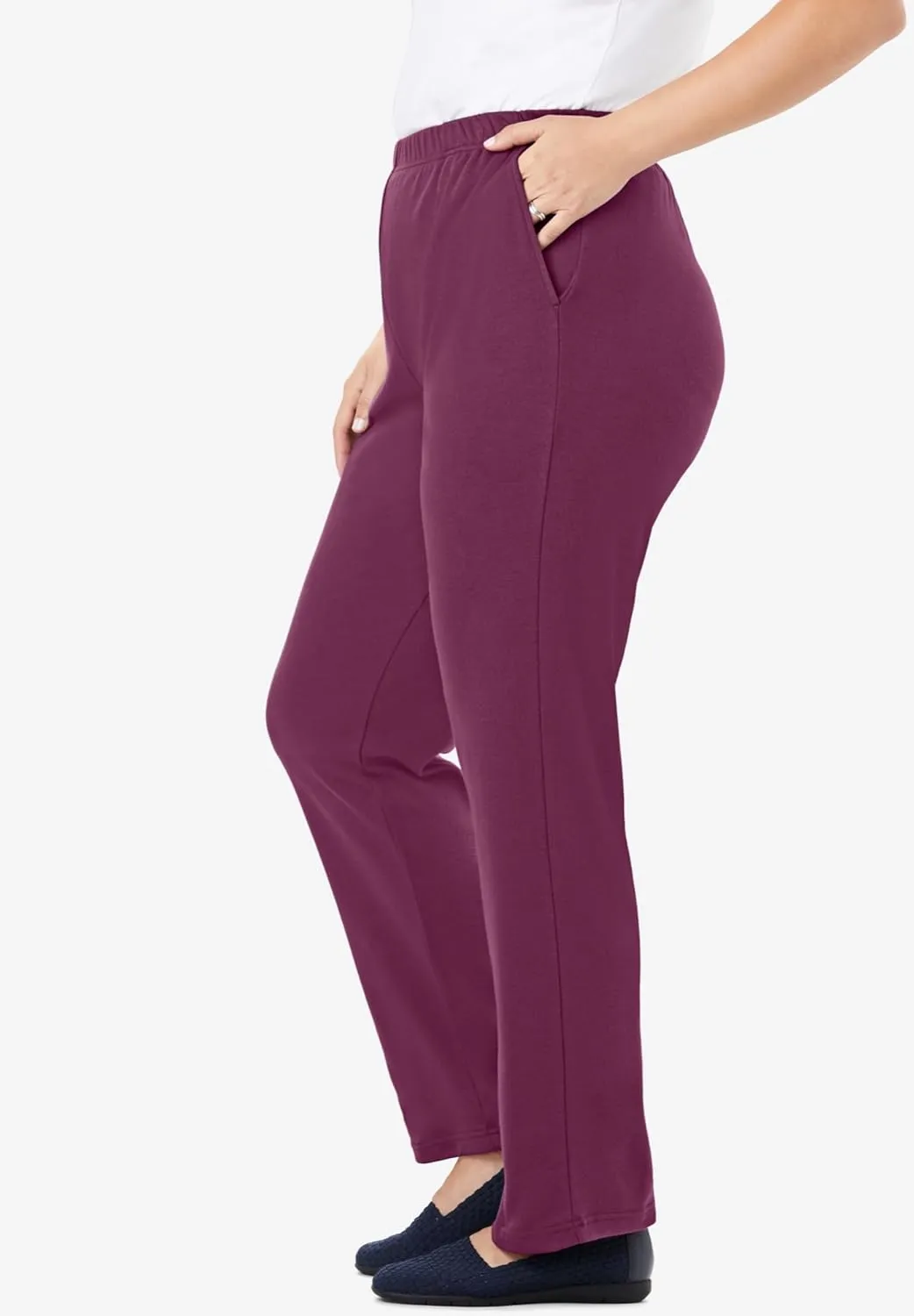 Woman Within Plus Size 7-Day Knit Straight Leg Pant Stretch Elastic Waist Petite & Tall