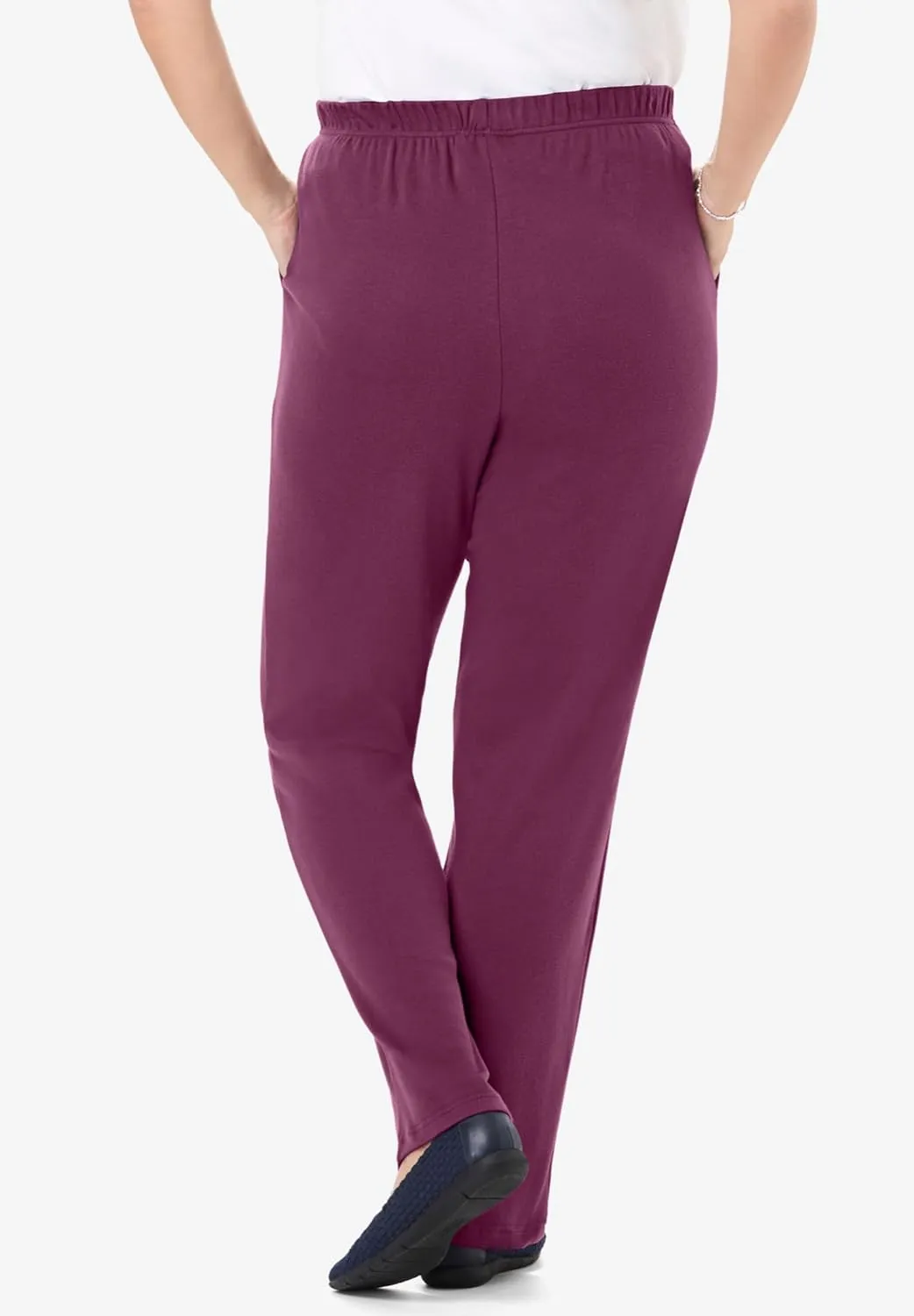 Woman Within Plus Size 7-Day Knit Straight Leg Pant Stretch Elastic Waist Petite & Tall