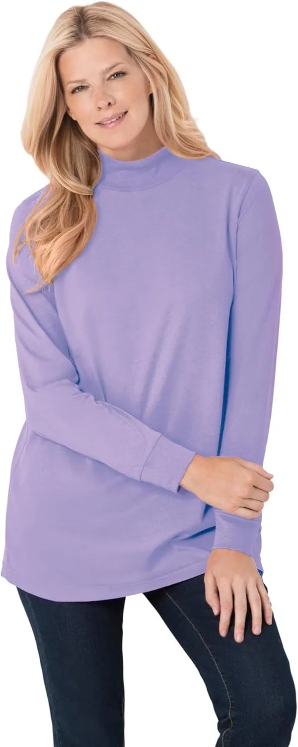 Woman Within Plus Size Perfect Long-Sleeve Mockneck Tee (Petite Available)