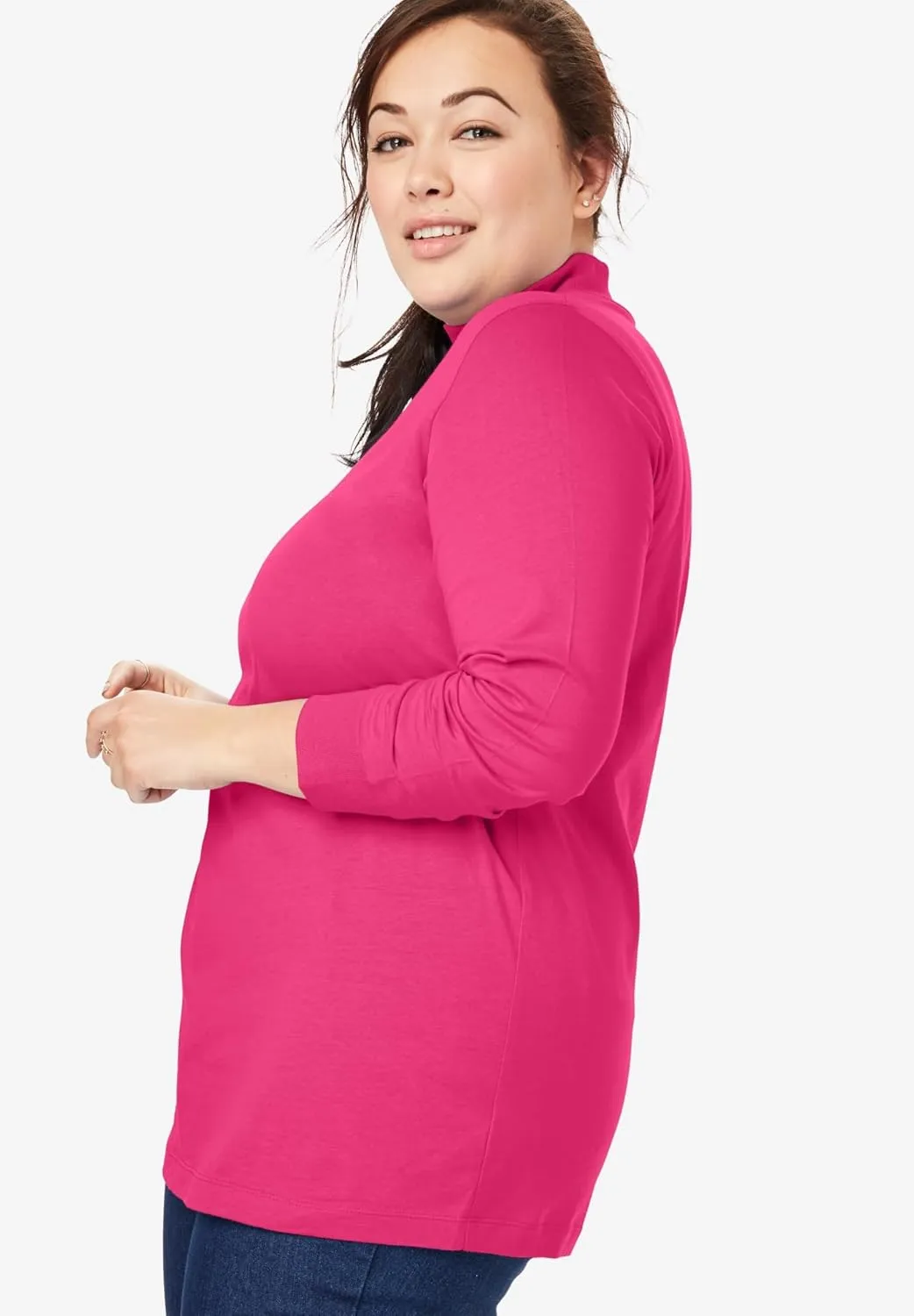 Woman Within Plus Size Perfect Long-Sleeve Mockneck Tee (Petite Available)