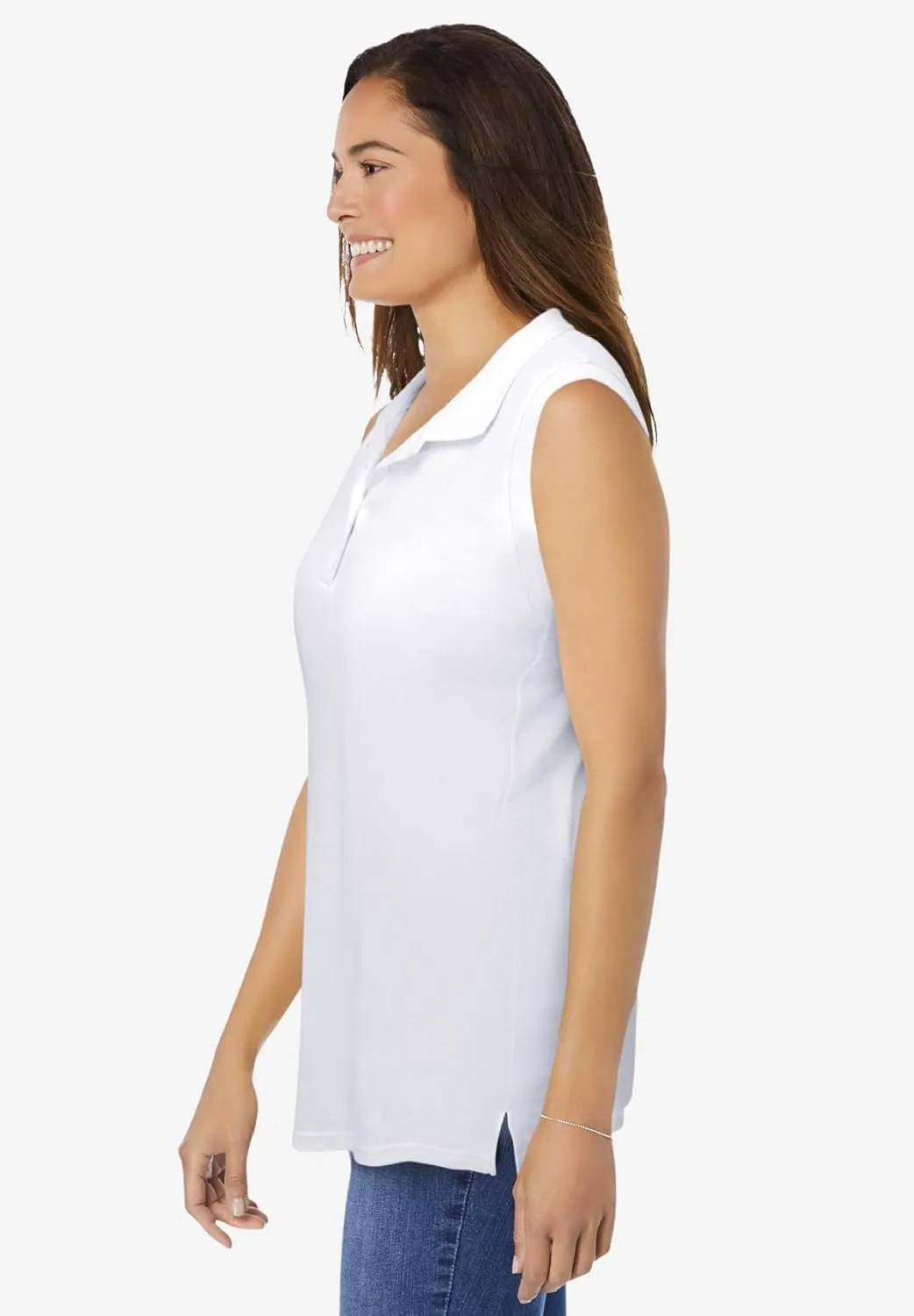 Woman Within Plus Size Sleeveless Polo Tunic
